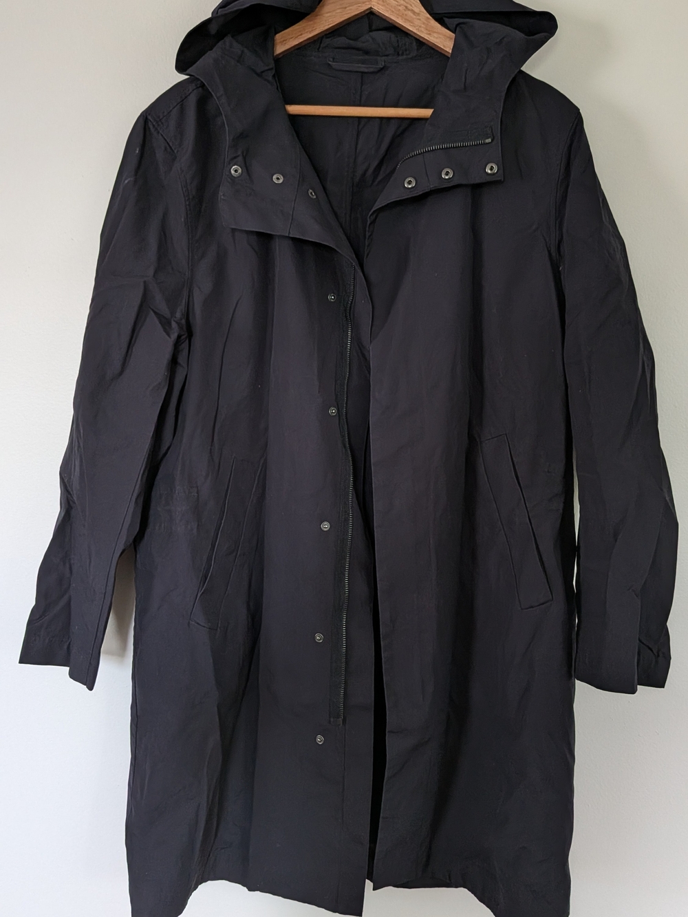 COS Black Hooded Long Trench Coat Size Medium